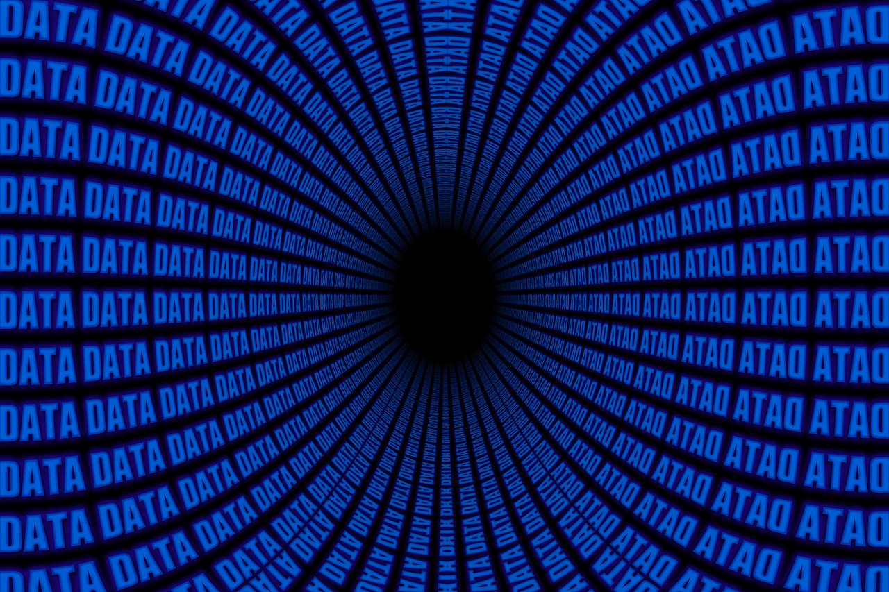 Vortex avec le mot data en bleu qui se répète
