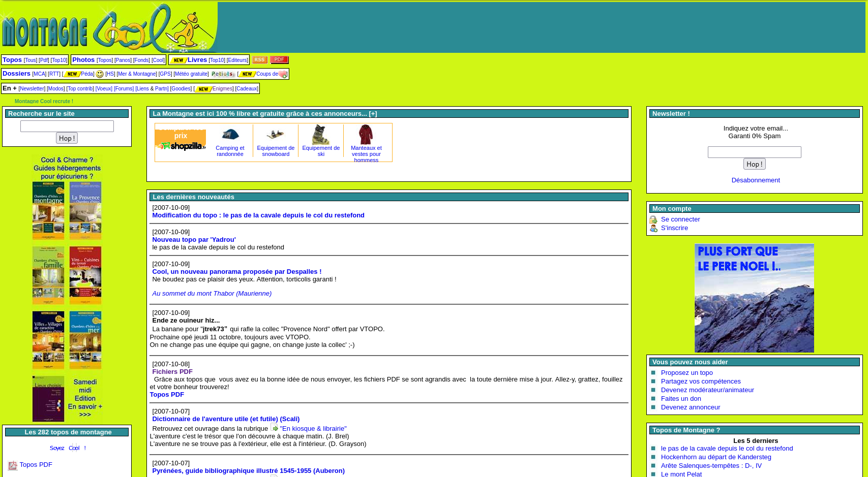 Evolution du site avec les sections dossiers, topos, photos, livres, énigmes
